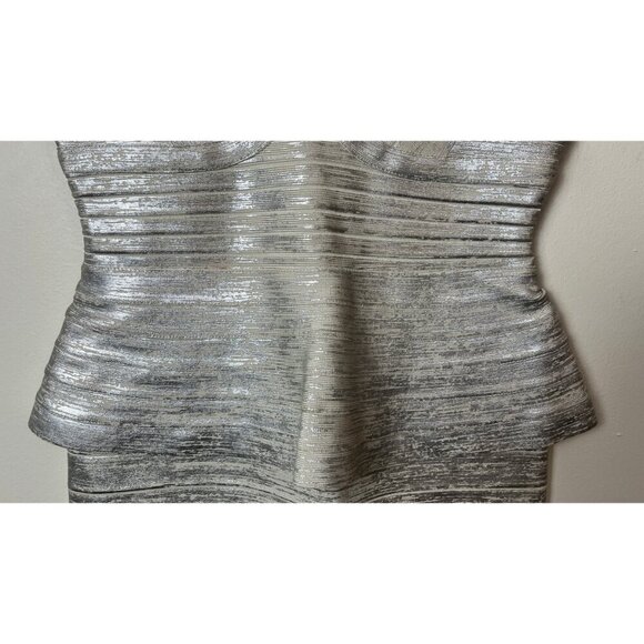 HERVE LEGER BANDAGE BODYCON MINI BONDAGE METALLIC MINI DRESS M - Picture 3 of 8